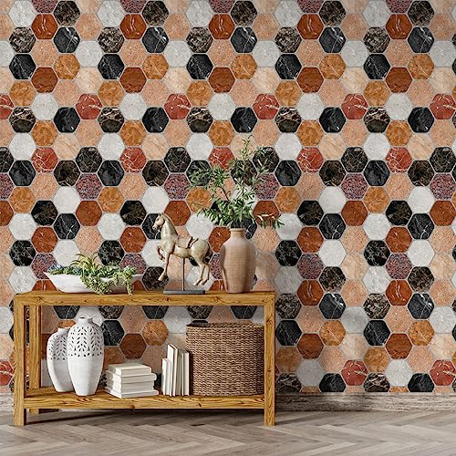 Image of Hexagon Brown Texture Self Adhesive Wallpaper Peel & Stick, Waterproof, Scratch Resistant 41cm x 244cm