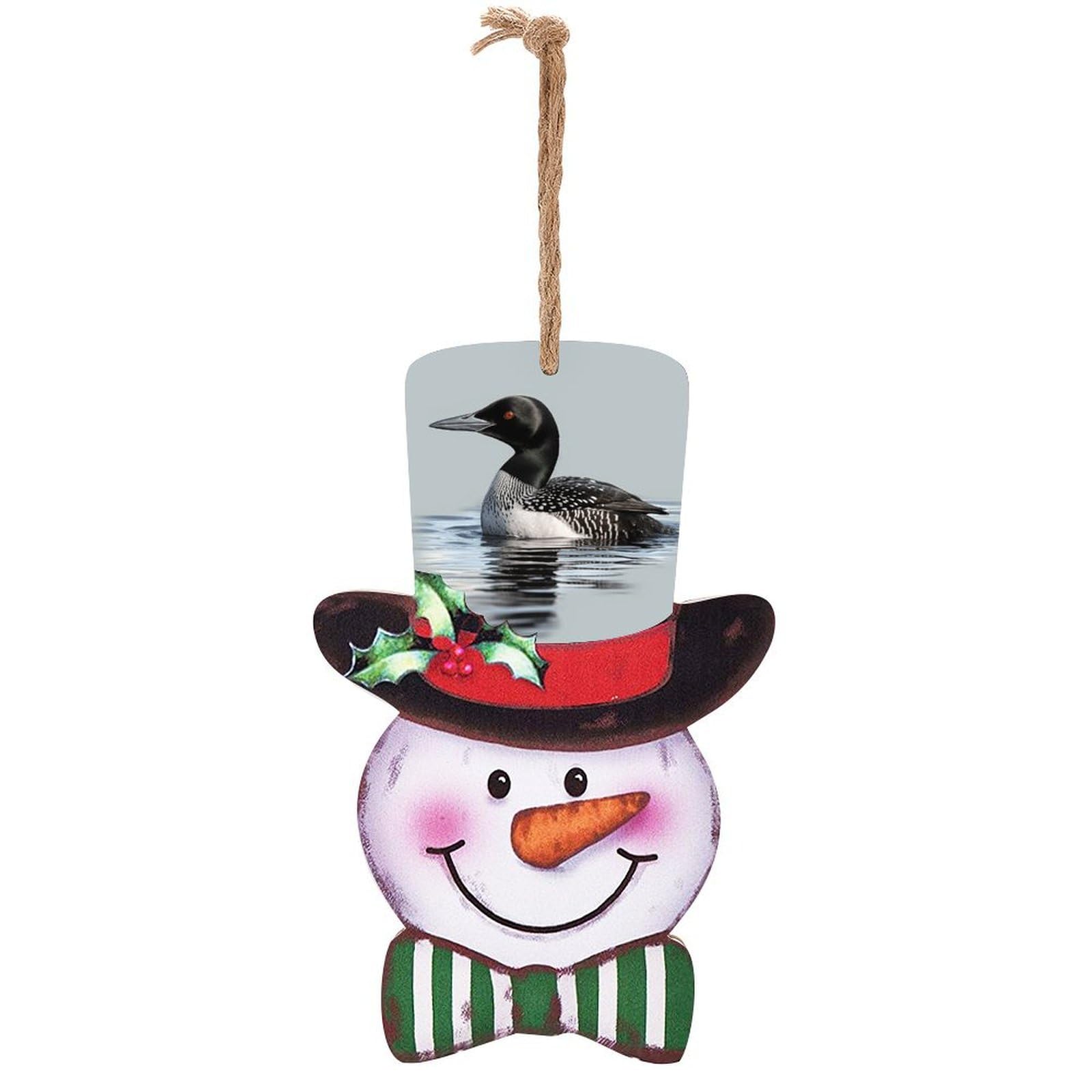 Panneau de Noël en bois rustique avec bonhomme de neige et oiseau pour décoration murale