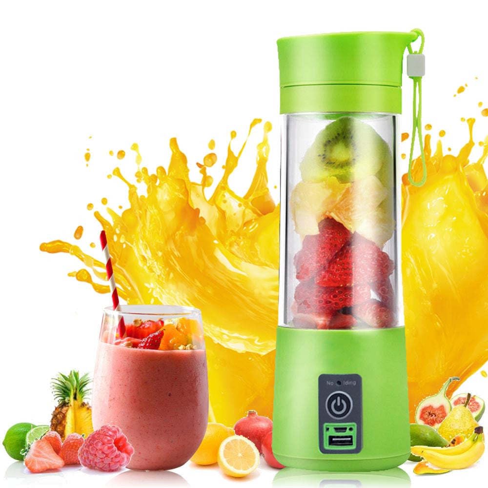 Portable USB Electric Fruit Juice Blender Deluxe Version with 6 Blades (Green)