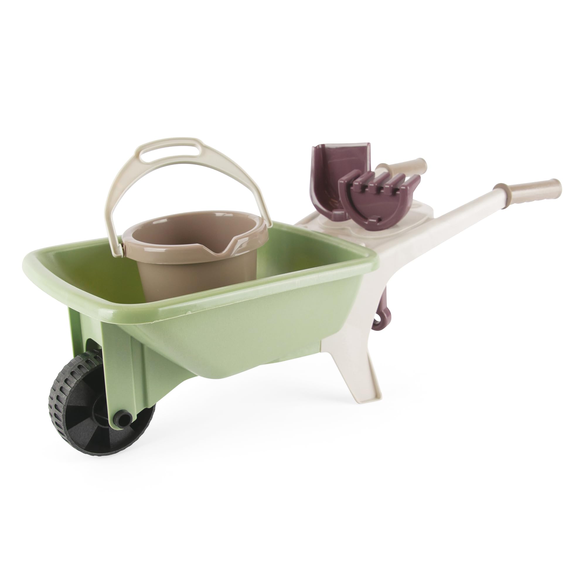 Dantoy: Green Garden - Wheelbarrow Playset - 4 Pieces, Pretend Gardening, Realistic Garden Tool Toys, Recycled Plastic, Kids & Toddlers Ages 2+
