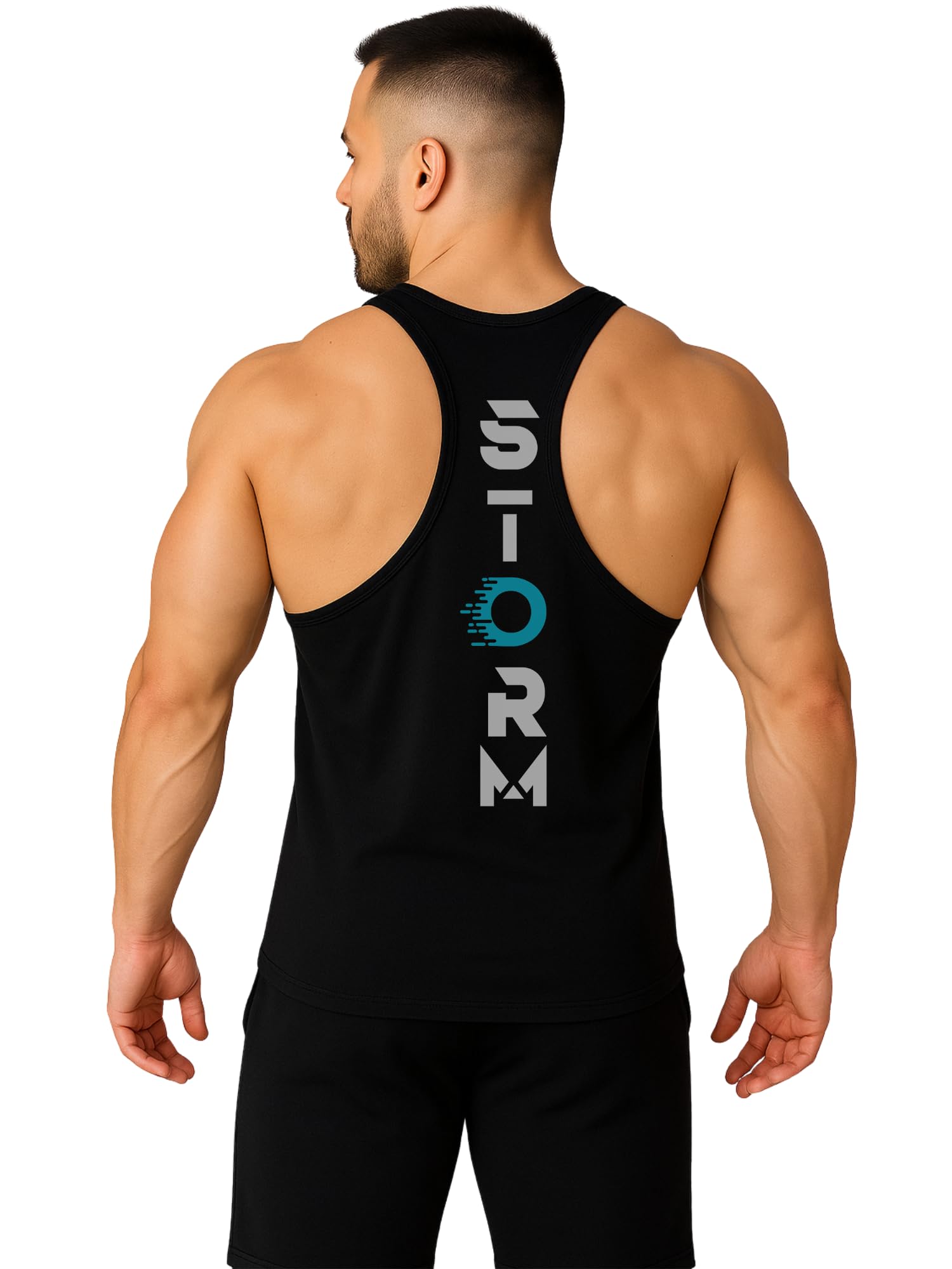 Men's Activewear Sleeveless Tank Top | Gym Vest for Workout, Fitness & Running | Y Back Stringer Athletic Fit Racerback RB Cut-Storm