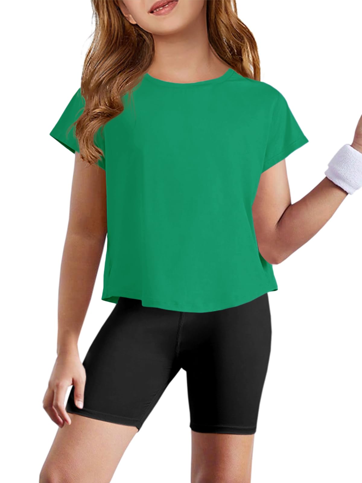 Girls Loose Athletic Shirts Short Sleeve Crop Tops 5-14 Years