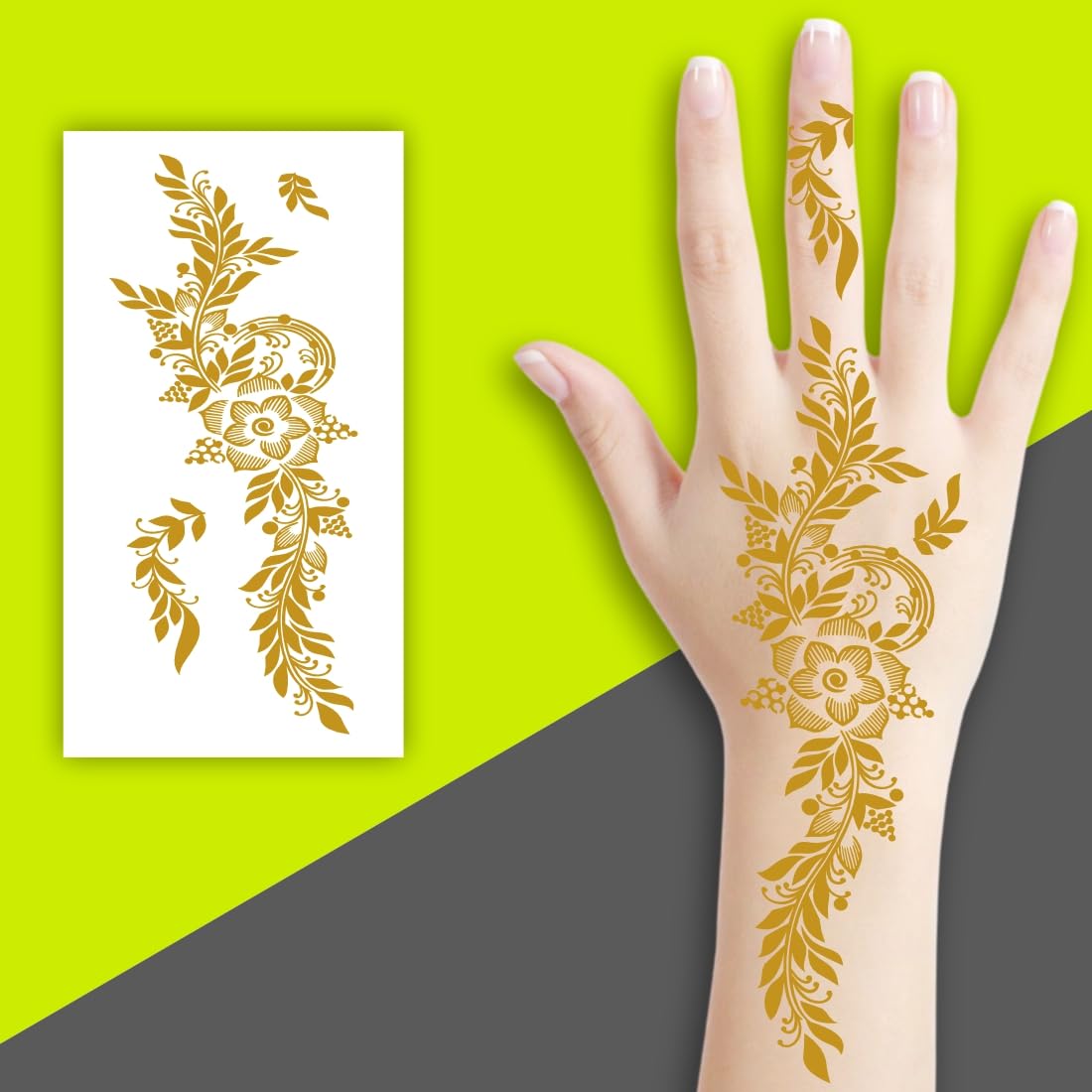 Temporary Tattoowala Golden Mehndi With Petals & Flower, Leaves For All Functions, Simple Mehndi Sticker For Girls & Women-picture-50