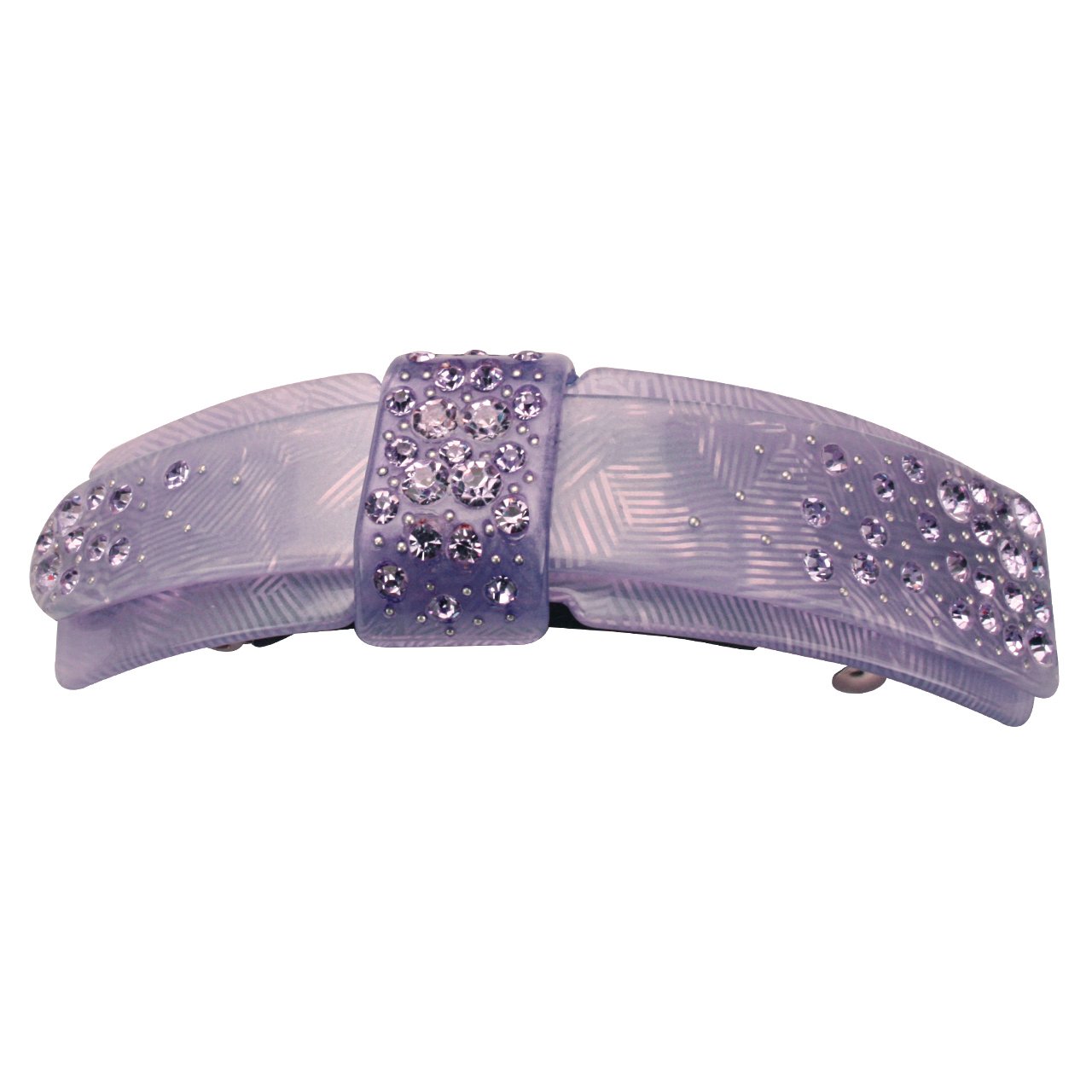 Fancy Dual Layer Ribbon Crystal Rhinestone Hair Barrette - Lavender Purple