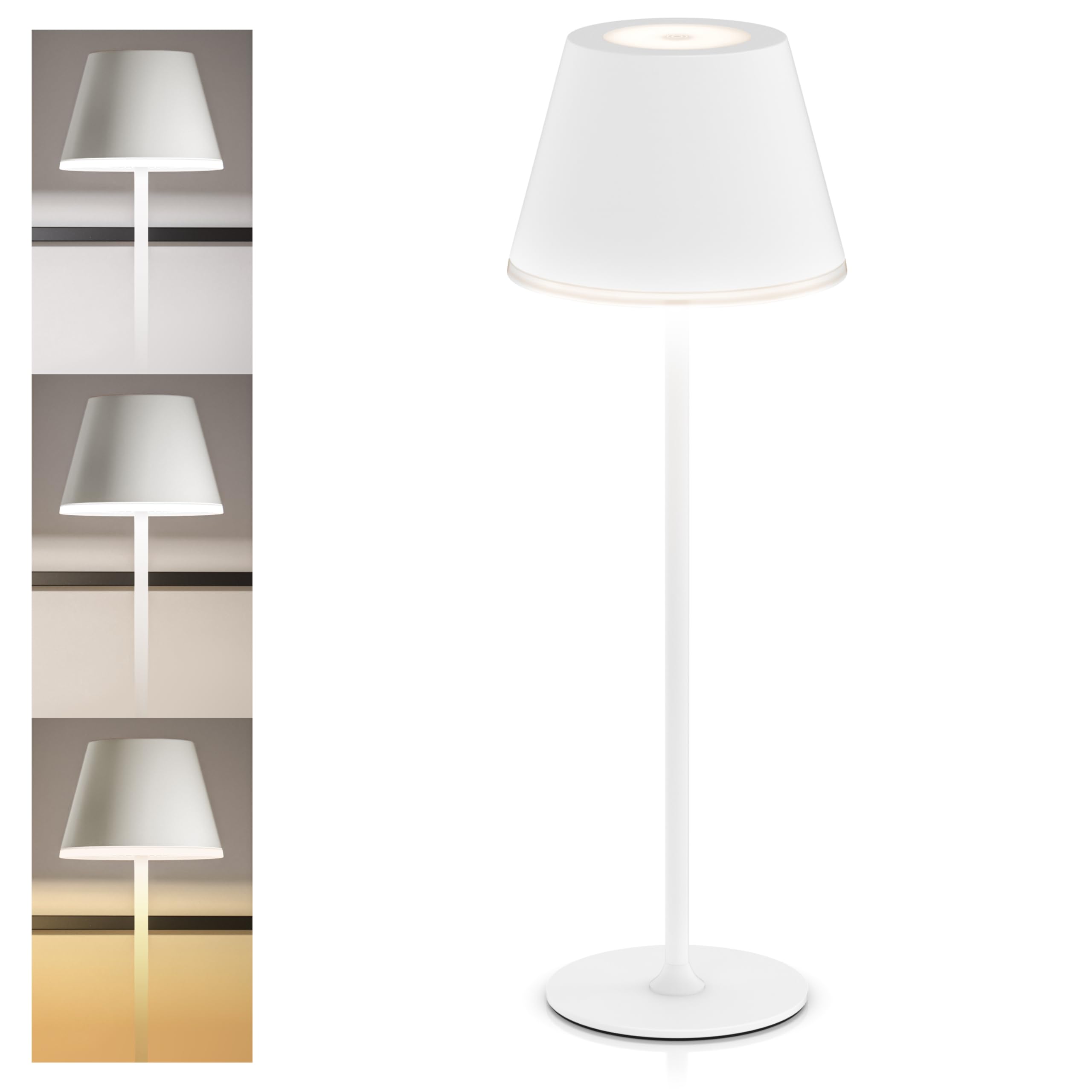CSL - 3 x LED Tischlampe kabellos dimmbar - mit Akku aufladbar - 3 Farbstufen - warmweiß neutralweiß kaltweiß - Metall - - Tischleuchte - Nachttischlampe - Leselampe - Indoor/Outdoor - weiß