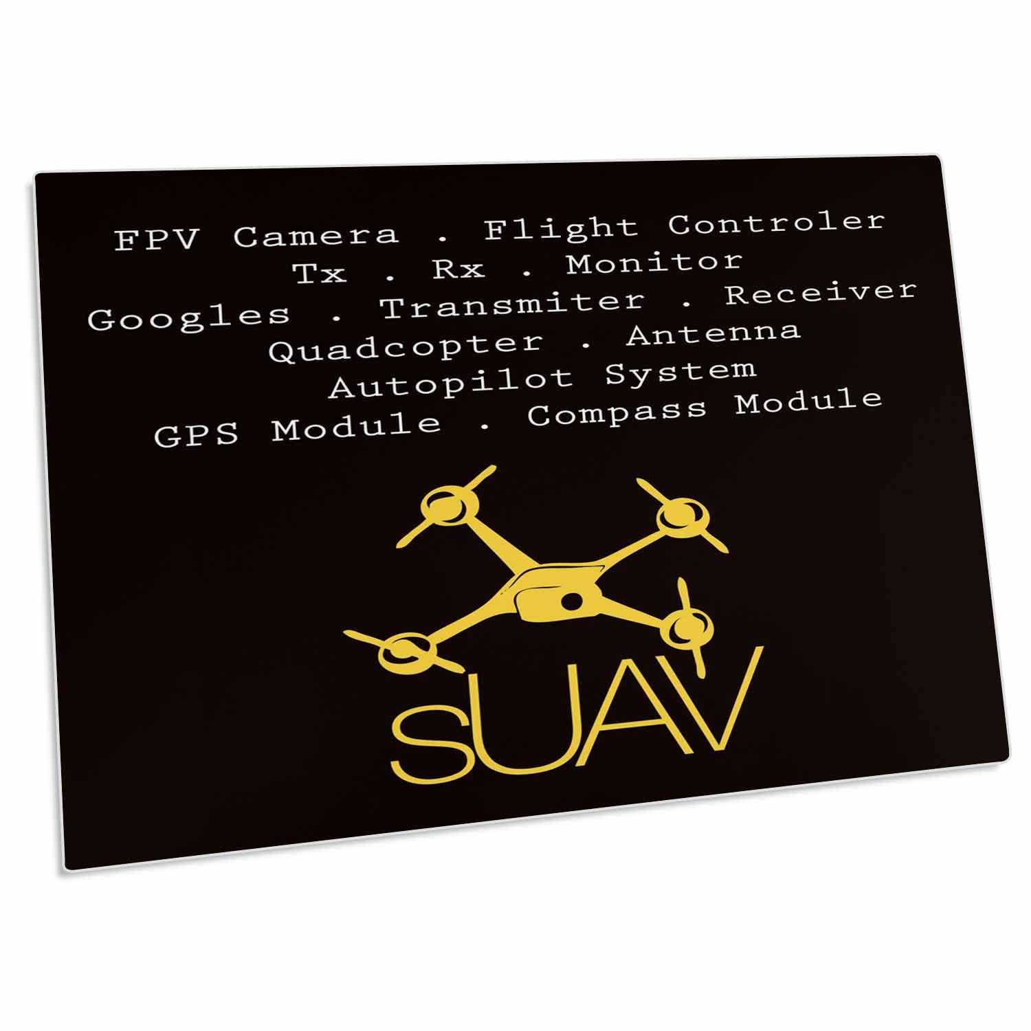 3dRose Black and Yellow Drone with Description of Accessories - Desk Pad Place Mats (dpd-179947-1)