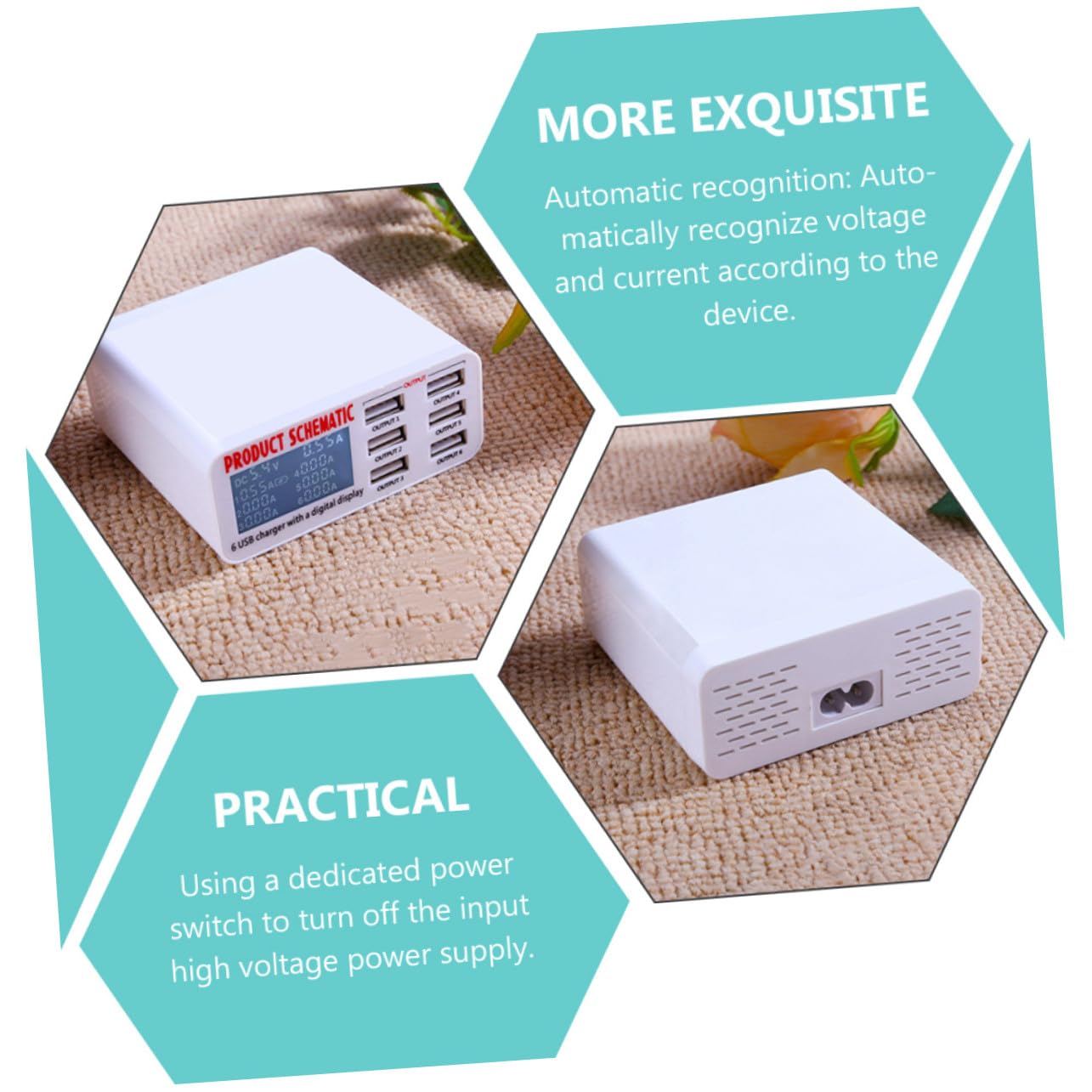 Cargador USB Multipuertos de 6 Puertos 40w Pantalla LCD