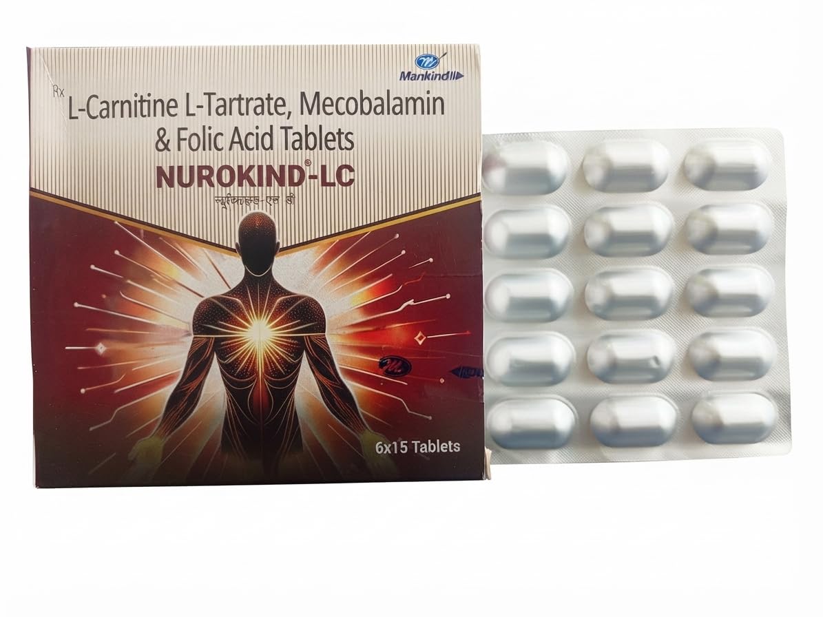 Mankind Nurokind-LC L-Carnitine Mecobalamin & Folic Acid Tablets | Nutritional Supplement Tablets