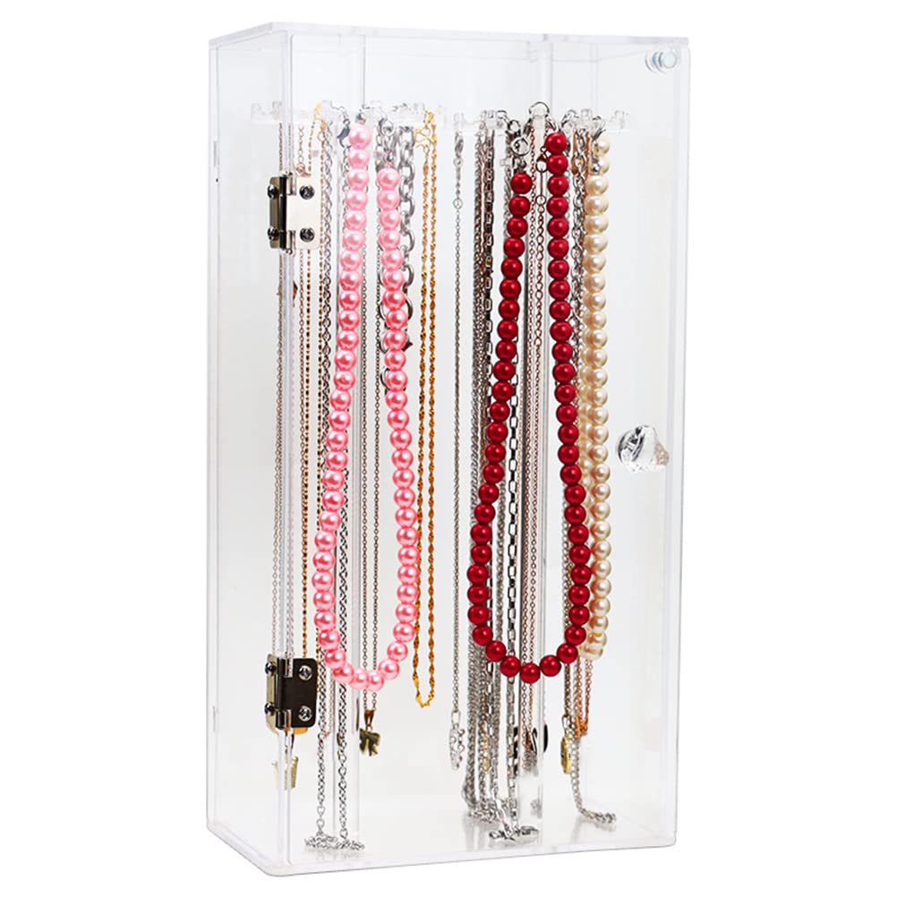 Porta della collana acrilica con 24 ganci, supporto per organizzatore di gioielli rotanti, vetrina di deposito in collana trasparente con copertura per gioielli, casa (Porta della collana quadrata)