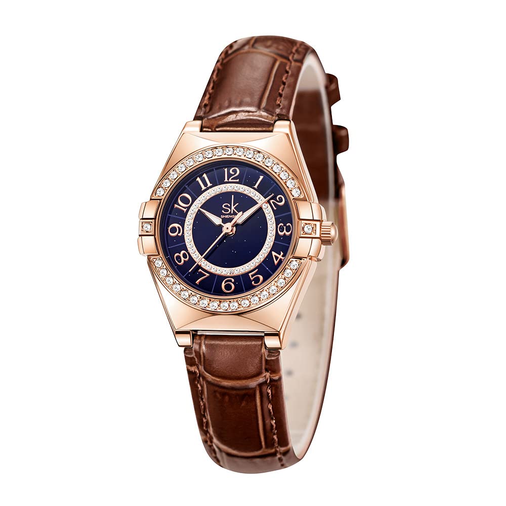 SHENGKE SK Orologio da donna facile da leggere con numeri arabi cristallo diamante orologio vestito da donna resistente all'acqua