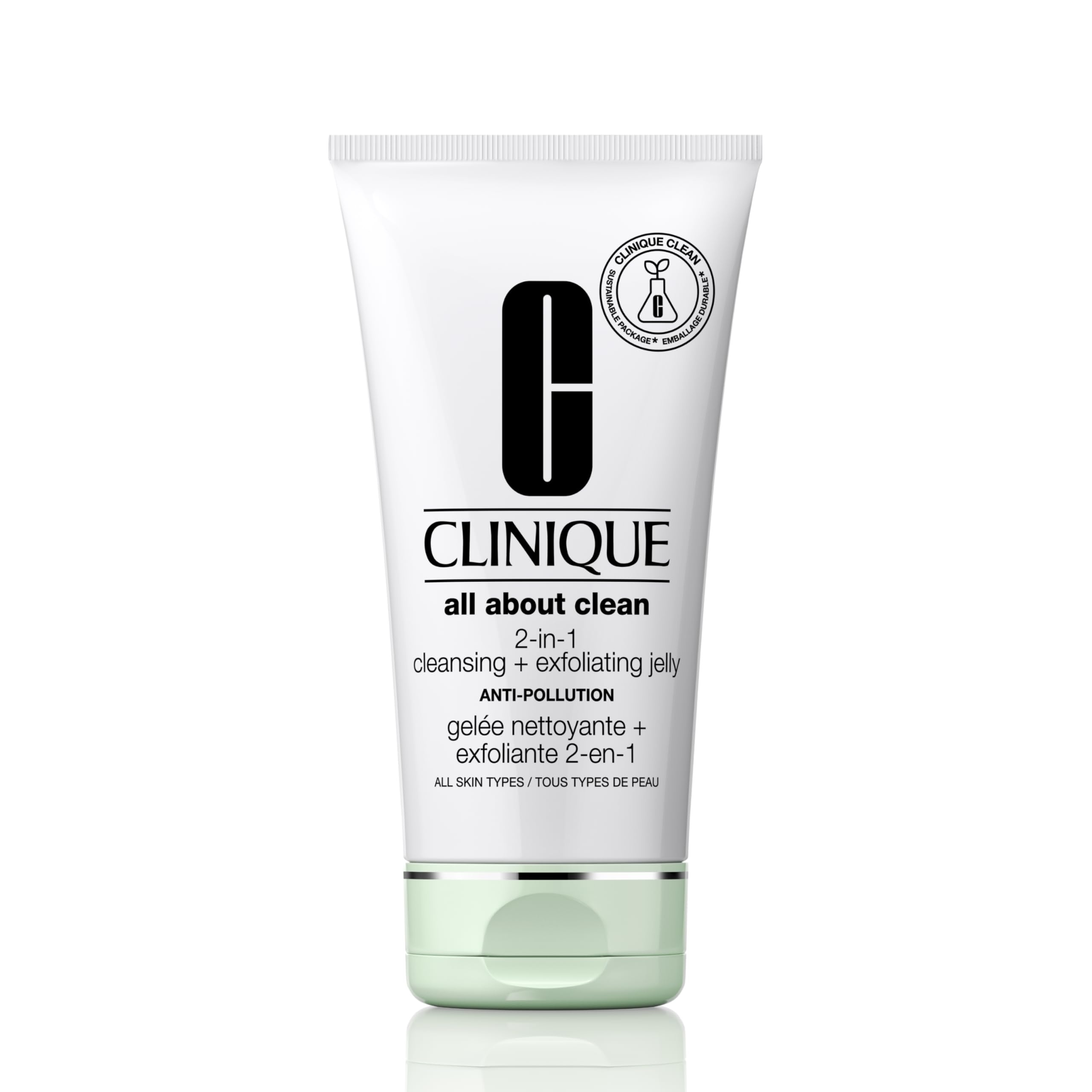 Clinique All About Clean Gelée Nettoyante + Exfoliante 2-en-1, Nettoyant & Gommage Visage à l'Acide Salicylique Tous Types de Peaux, 150 ml