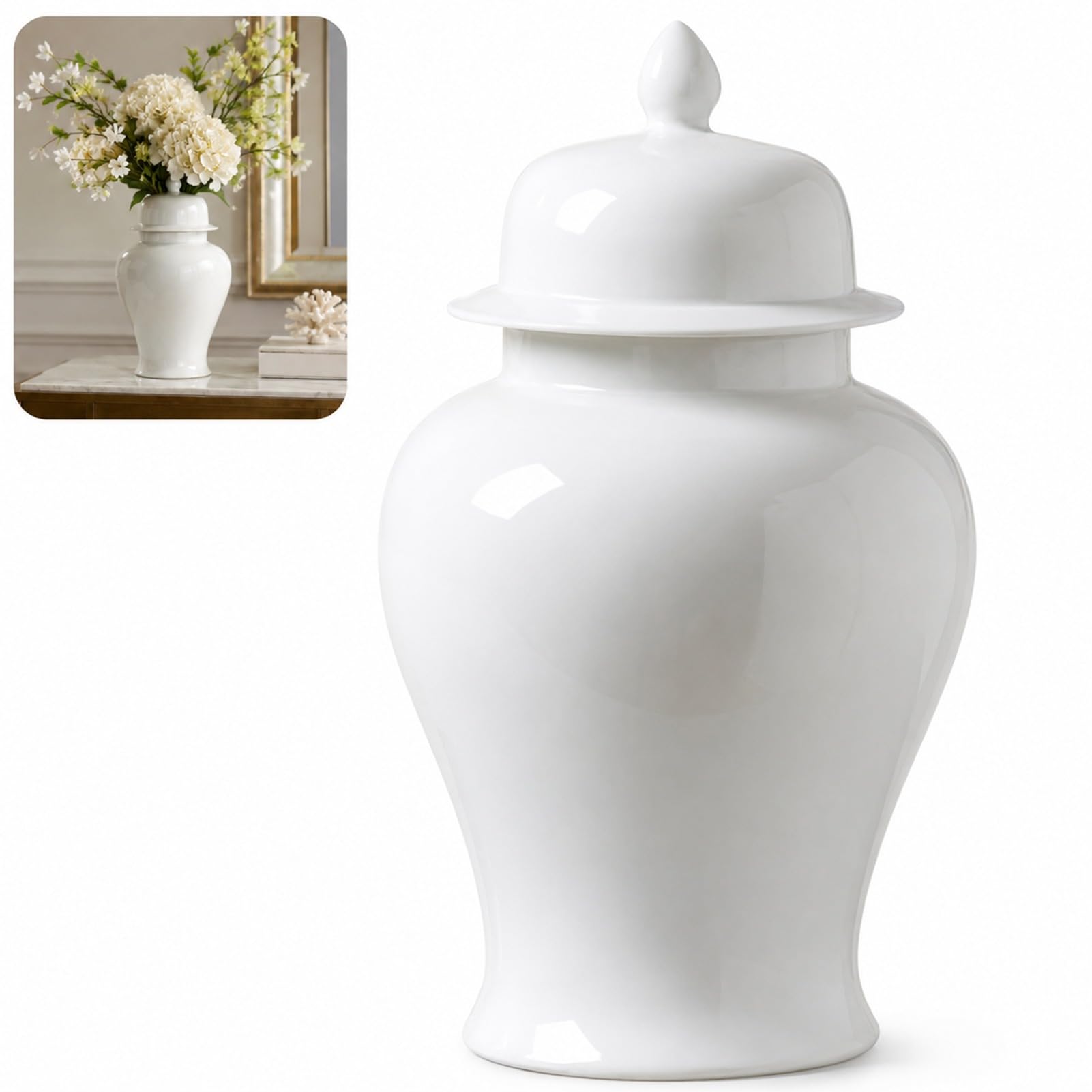Ceramic Vases Ginger Jars With Lid For Home Decor Dried Flower Vase Decoration For Living Room Table Centerpiece (white,17 * 22cm)
