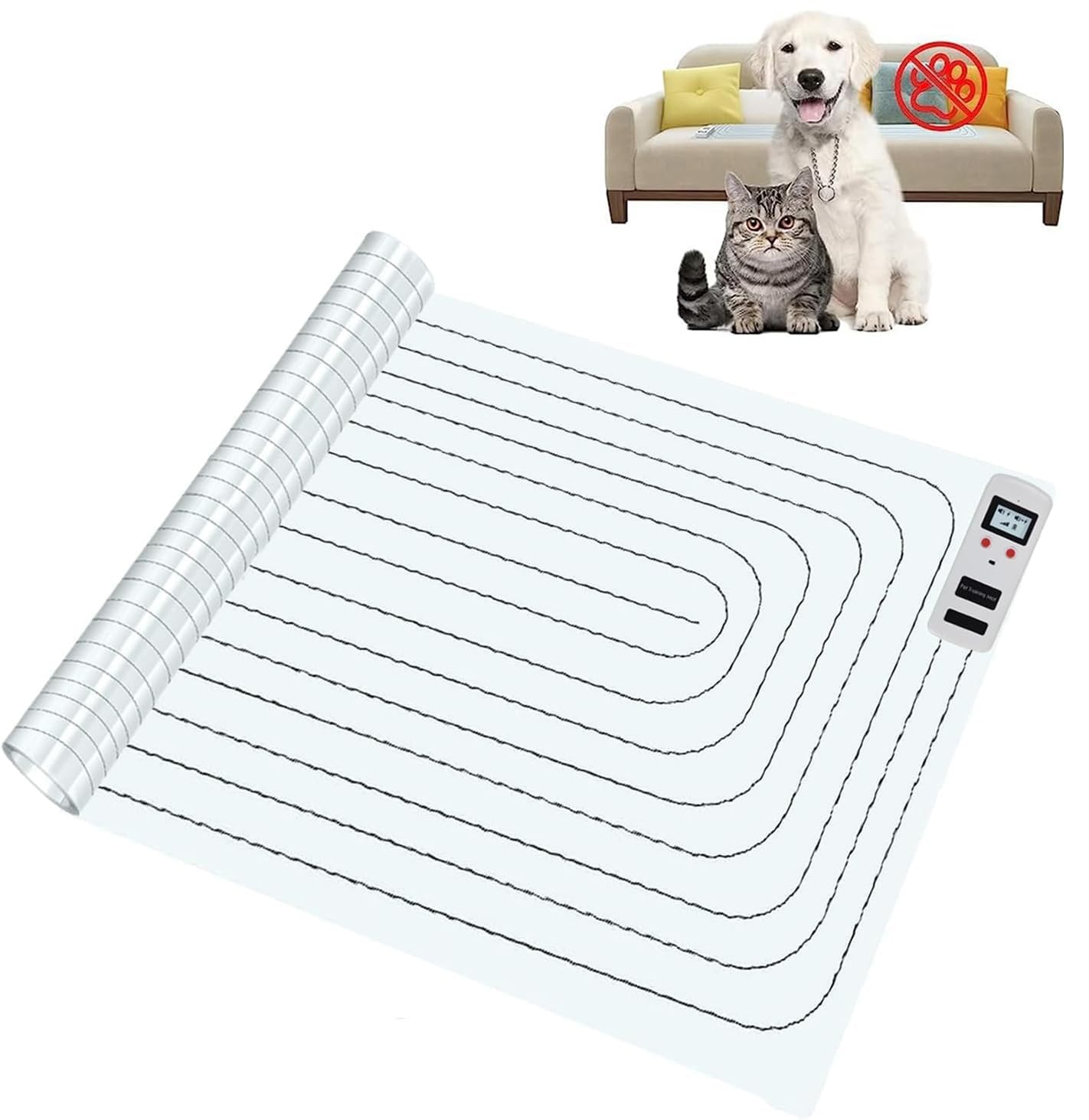 Scat Pet Shock Mat Indoor Upgraded, Safe Shock Training Pads for Dogs and Cats, Electric Repellent Mat Keeps Pets off Couch, Sofa, Counter Top, 3 Training Modes, 48"x20" Rectangular, Battery Operated