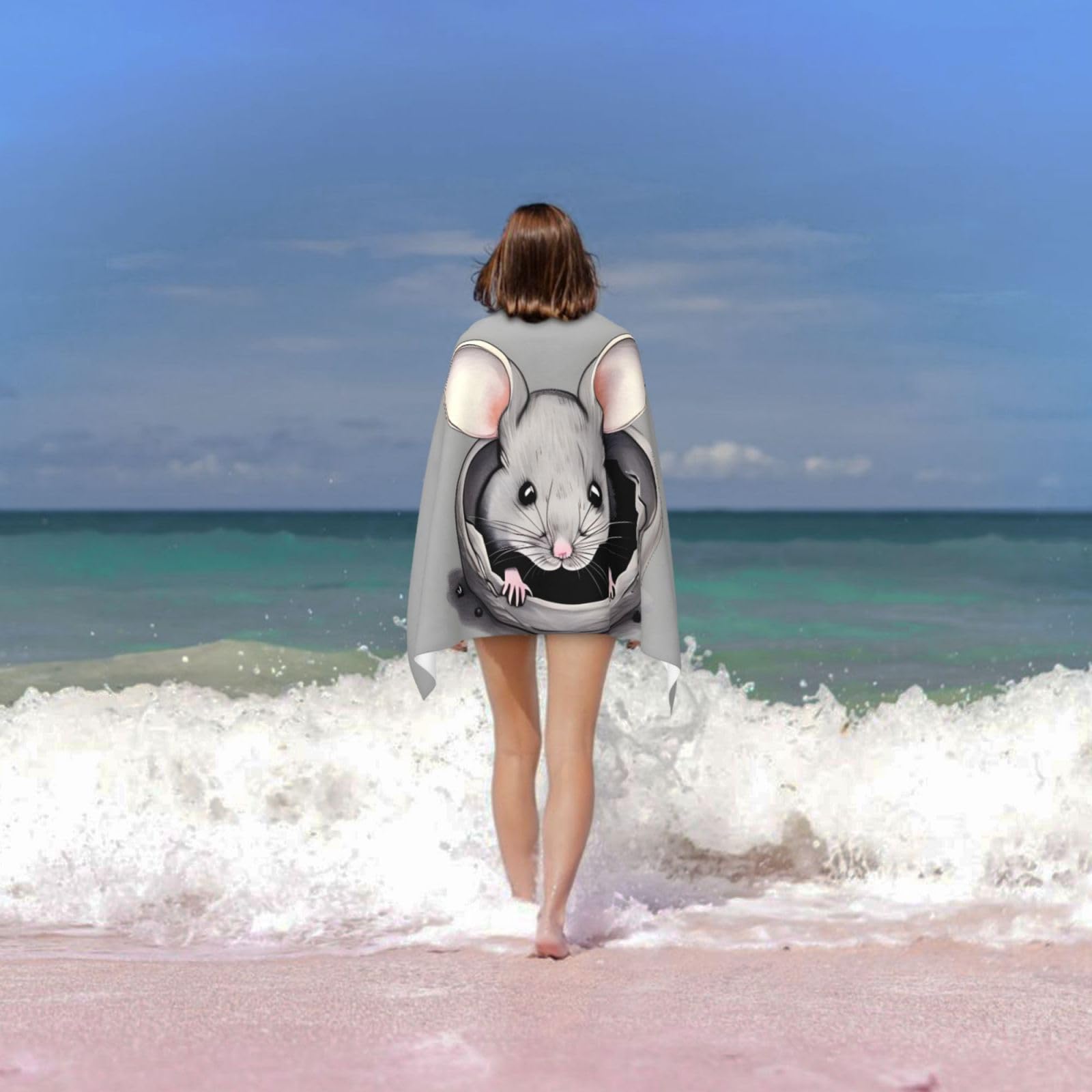Graues Rattenbadetuch Bedrucktes Badetuch Damen Schnelltrocknend Mikrofaser 100% Polyester Reise Strand Pool Handtuch