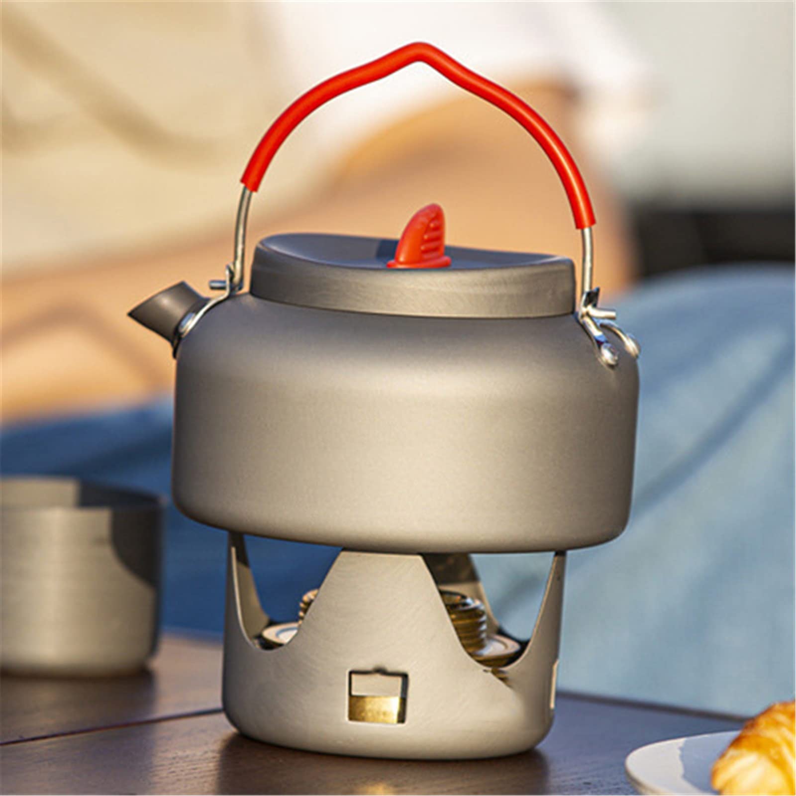 0.8L/1.4L Acampar al Aire Libre e Té de Aluminio e Cafetera Liviana compacta para cocinar al Aire Libre Mochilero Picnic Pesca (Color : Red, Size : 15x10cm)