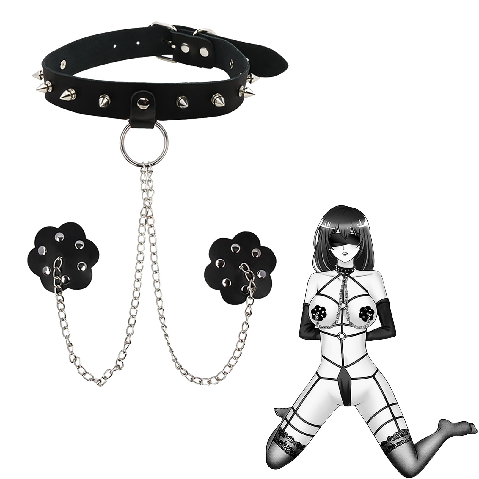 YIOTMOP Bdsm Restraint Bondage Set Sex Collar With Nipple Covers Leather Adult Sex Games Extreme Fetish Slave Chocker Erotic Sex Toys for Couples Women