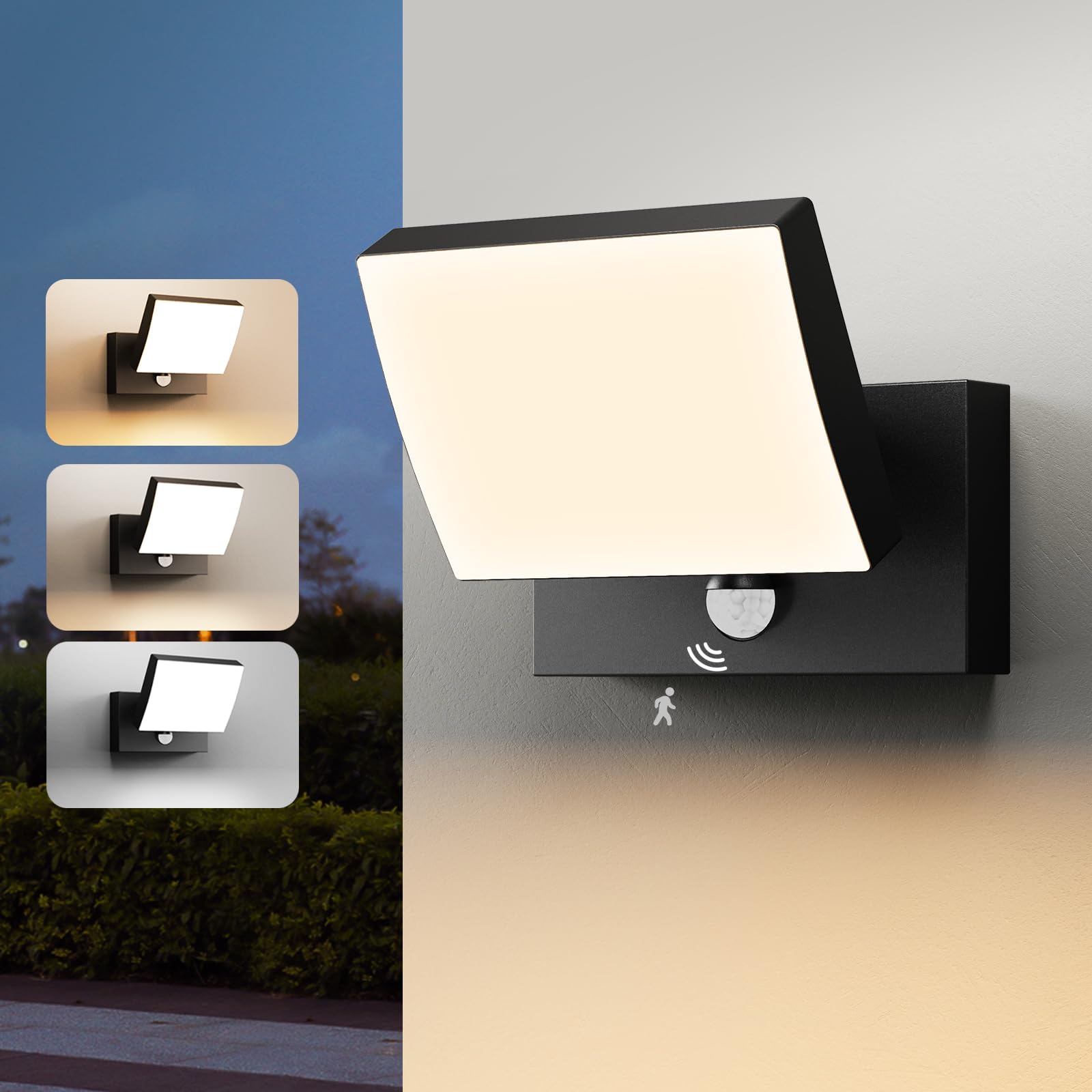 Lampada da parete per esterni a LED con sensore di movimento, illuminazione da parete moderna 24W IP65 impermeabile per patio giardino, bianco caldo | Leroy Merlin