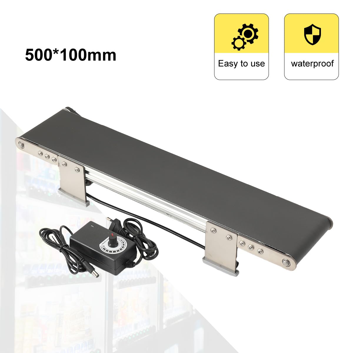 Mini-Förderautomat, Desktop Förderband mit Einstellbarer Stromadapter, 100 * 490mm Förderer Edelstahlhalterung, Automatischer Förderanlage Fördergurt, für Reibung Experiment Lehrmittel