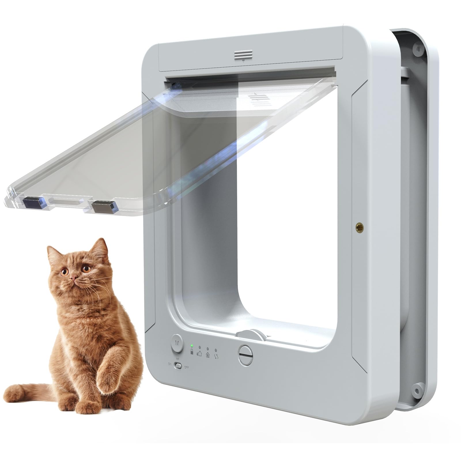Porta di Gatto Intelligente, Lembo di Gatto Microchip, con 2 Collari di Sensori E 1 Telecomando, Dimensione di Apertura: 7,7 * 8,3 in, per Gatto, Cucciolo Black