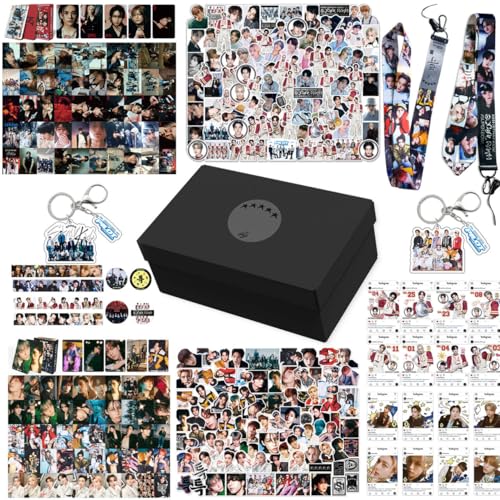 KPOPBP Stray Kids 5 Star Album Merch Gift Box Set including 110 PCS Photocards 16pcs Transparent Cards 180pcs Laptop Stickers 2pcs Keychain 2pcs Lanyards and 2pcs Tape Rolls Gift for SKZ Fans