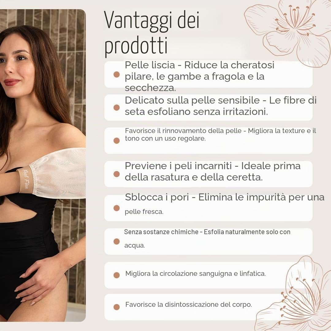 Feel Fine Set di Guanti Esfolianti Turchi – Kese Hammam in 100% Seta di Bozzolo Grezza per Uomo e Donna | Scrubber Esfoliante Artigianale per Doccia, Bagno e Sauna (crema e oro)