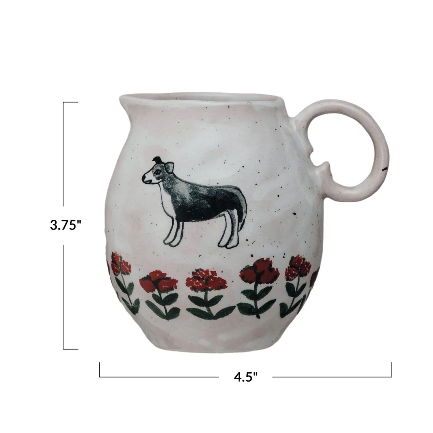 10 oz. Hand-Painted Stoneware Creamer w/ Dog & Flowers
