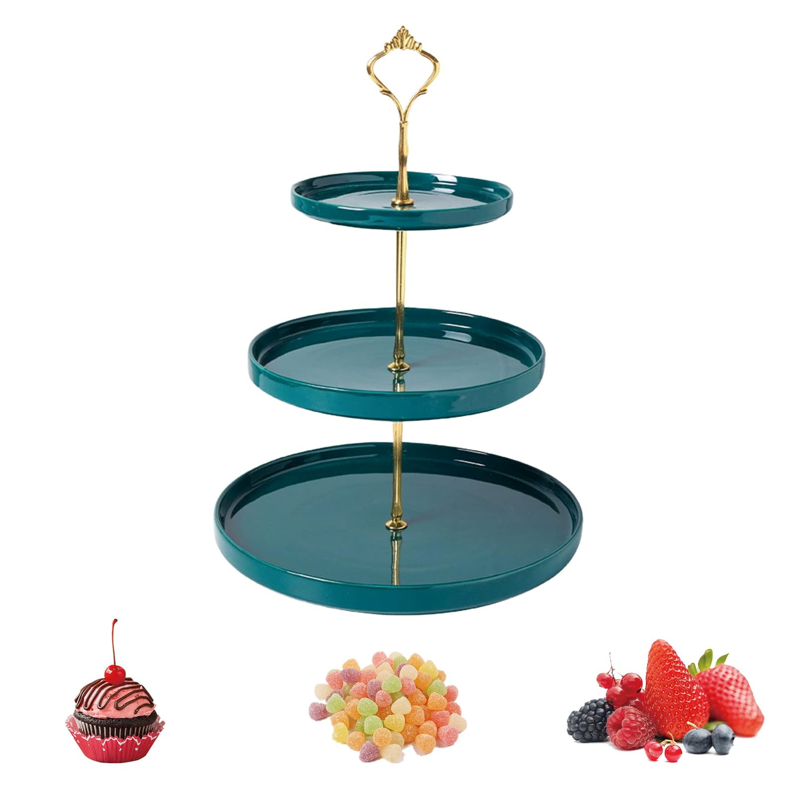 DYUEE 3 Tier Round Porcelain Tiered Cupcake Stand Ceramic Cake Stand Afternoon Tea Porcelain Round Display Dessert Stand Tiered Serving Stand 6"+8"+10" Serving Tray Platte for Wedding & Party (Green)