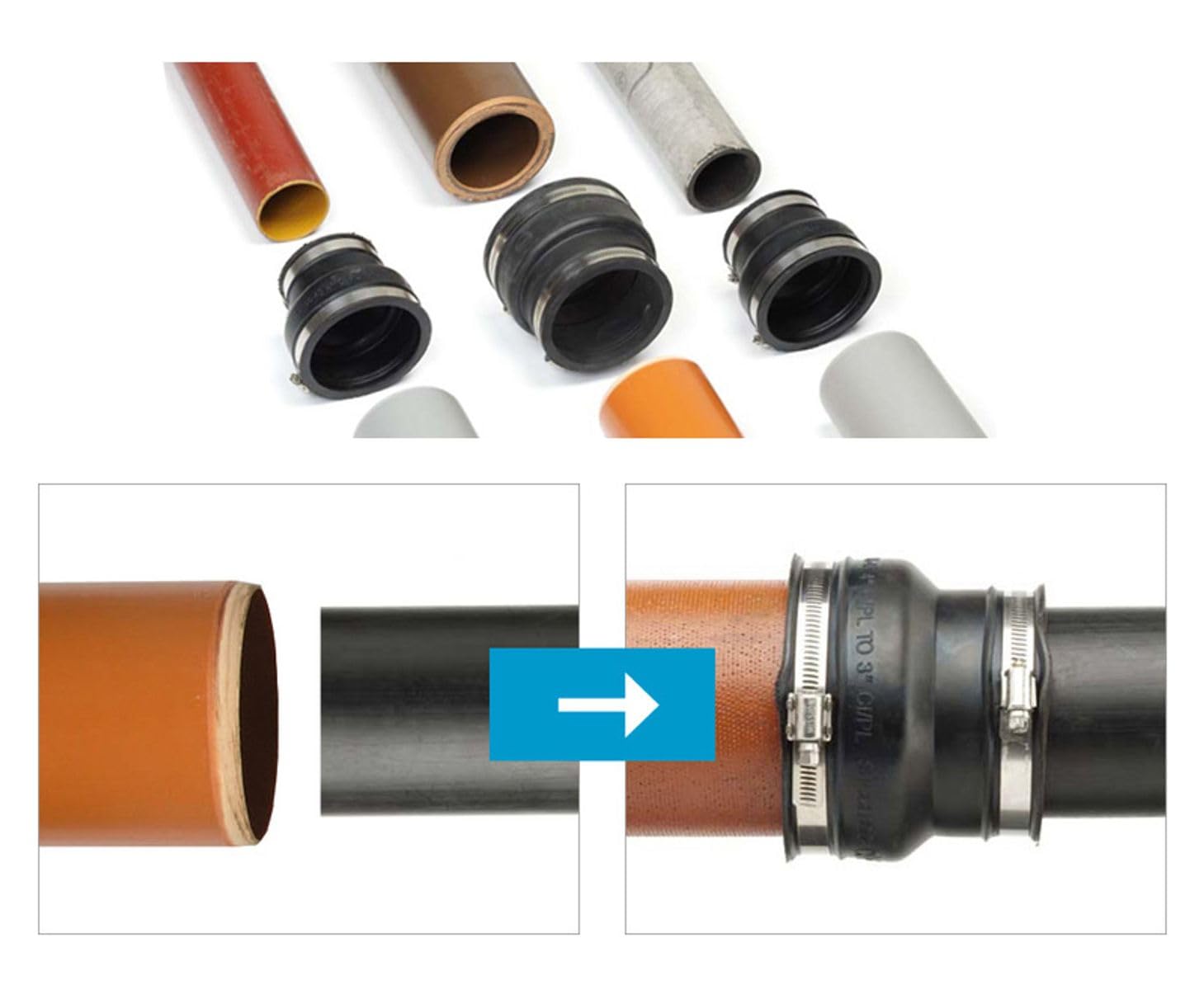 Rohrverbinder Übergangsstück 42-50 auf 100-115 Reduziermuffe Flexmuffe 316787