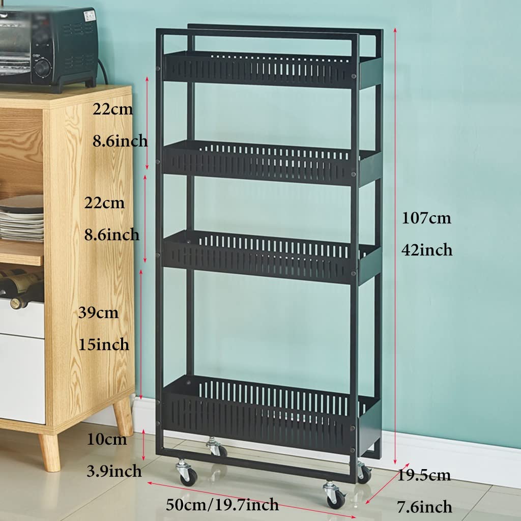 Carro de almacenamiento estrecho con ruedas, sistema de estantería móvil de 4 niveles para espacios pequeños, diseño extraíble para baño y cocina, ahorra espacio y fácil montaje