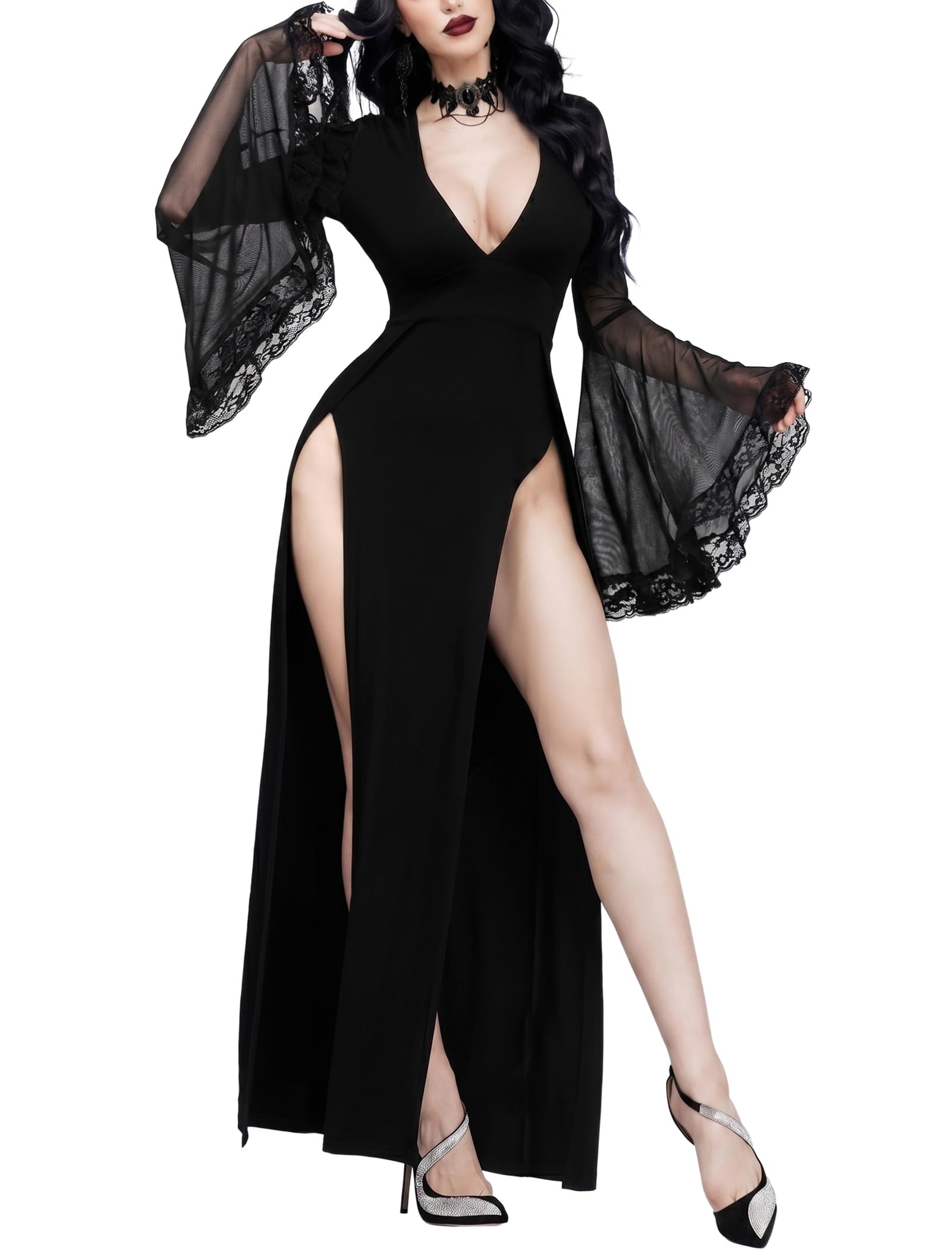 IDOPIP Abito gotico da donna sexy vittoriana spacco maxi costume
