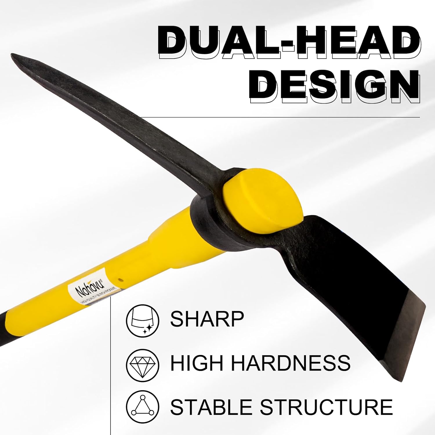 Pickaxe with Shock Absorbing Fiberglass Handle, Heavy Duty Forged Steel Pick Axe for Digging, 36 Inches (406Y)