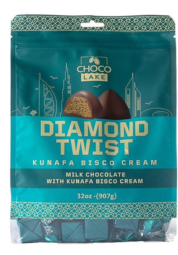 ChocoLake Diamond Twist Kunafa Bisco Cream Chocolates, 32 oz
