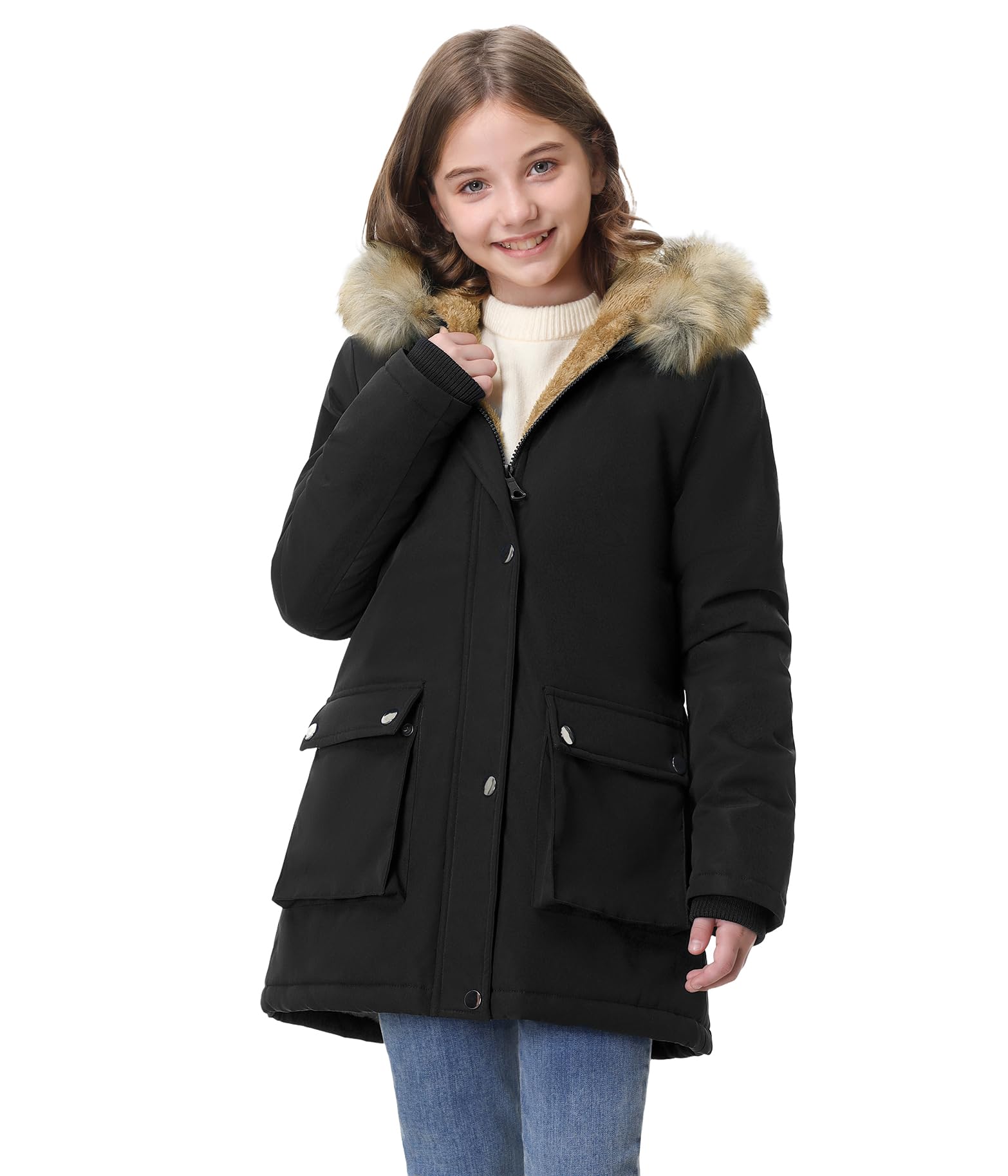Vancavoo Manteaux Fille Hiver Parka Veste Enfant Longue Blouson Epaisse Manteau à Capuche Chaud Polaire Vêtements D'extérieur pour 6-12 Ans