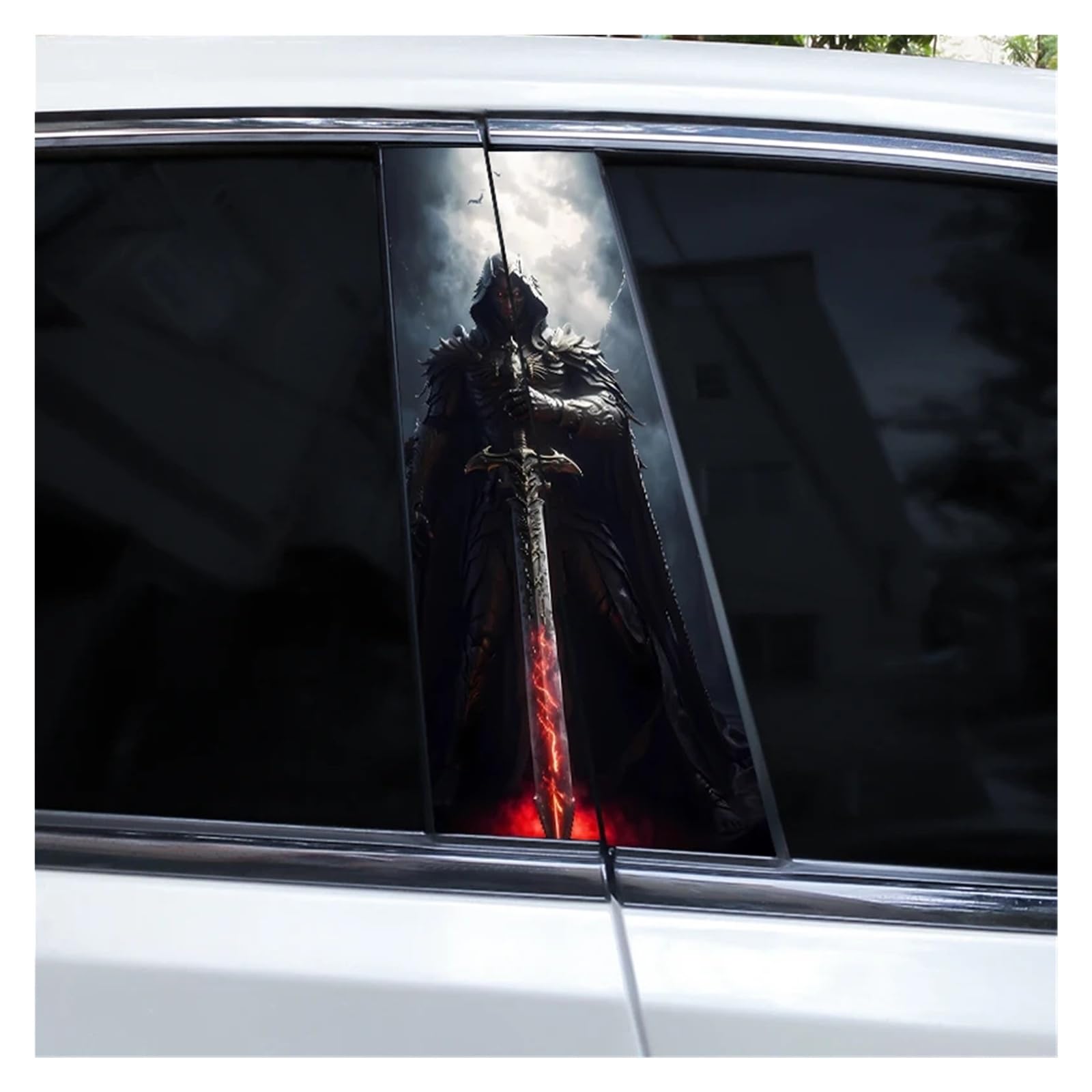 Car Side Decals 2pcs Knight Warrior Skull Car B Pillar Sticker DIY Door Modeling Center Column Decal(Style E)
