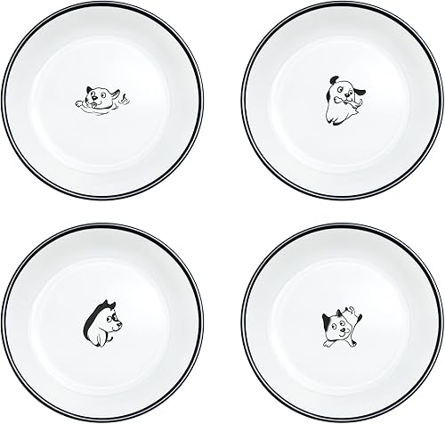 Divertido patrón de perro feliz de 5 pulgadas con trazos de pincel de cerámica para condimentos, soportes para bolsas de té, platillo de salsa de