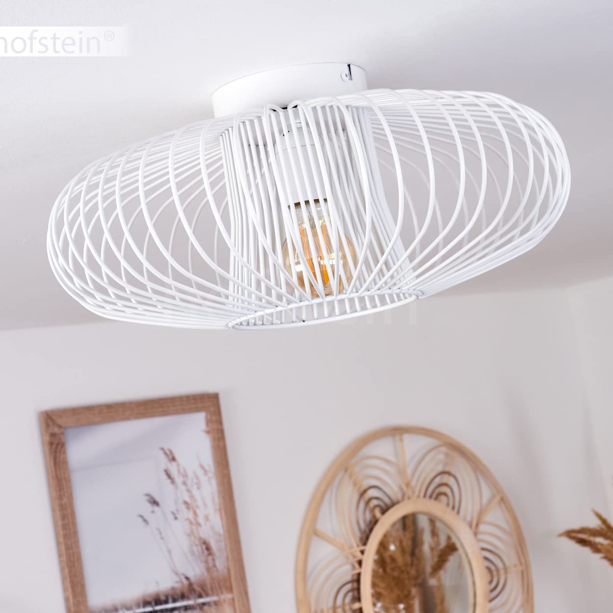 HOFSTEIN Wemude Deckenleuchte – Retro-Design Mit Gitteroptik, Silber, 40 Cm, E27, Für Wohnzimmer, Schlafzimmer, Flur