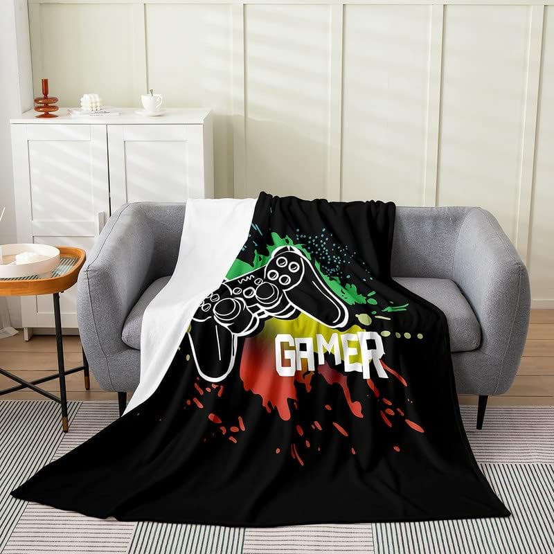 Feelyou Gaming Plush Throw Blanket, for Gamer Tie Dye Flannel Fleece Blanket Decorative Game Room Decor Gamepad All Season,Bed Blanket Modern Game Console Controller Queen 90"x90" Multi 88 Q