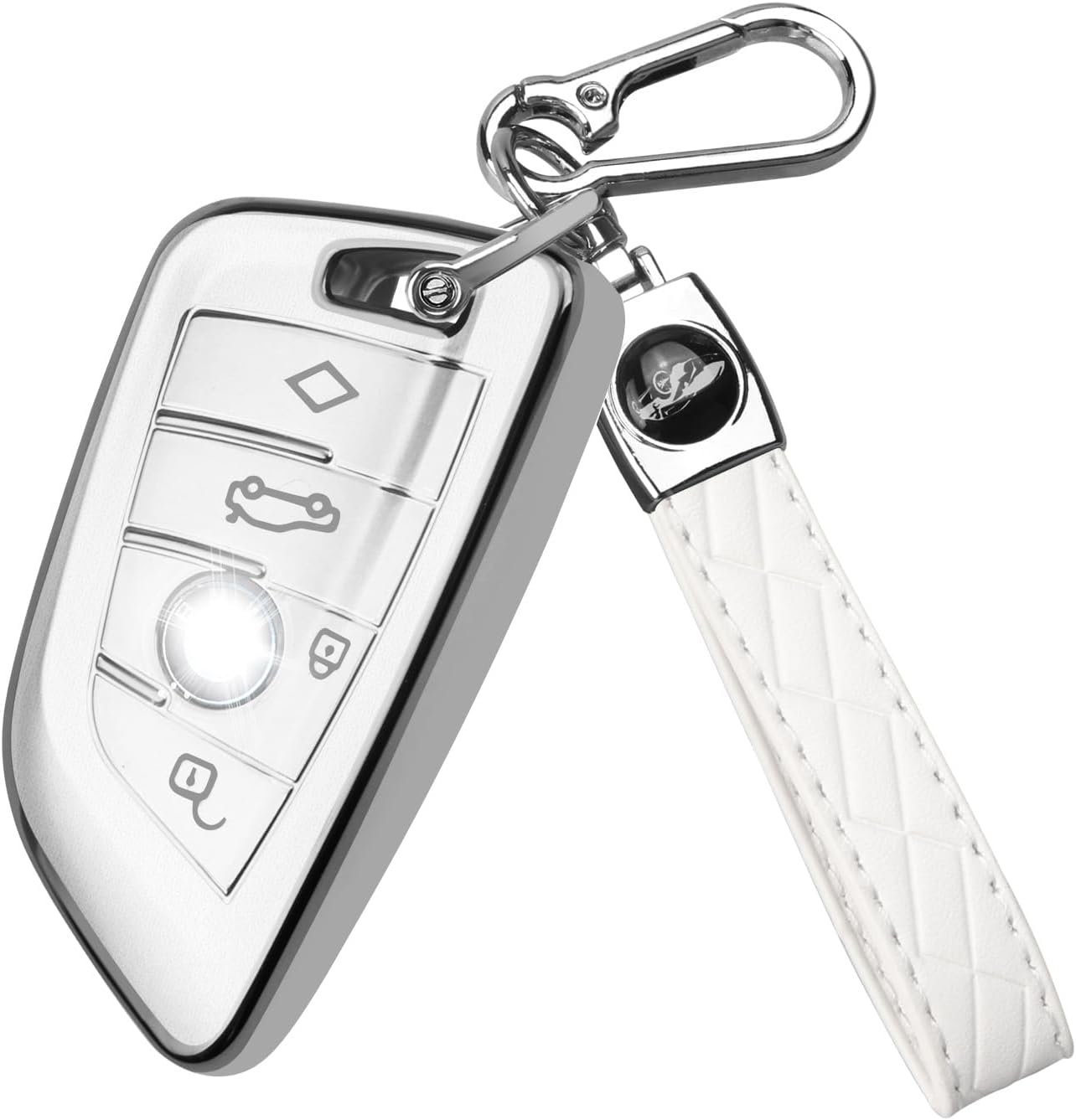 QBUC Key Fob Cover for BMW, for BMW X1 X2 X3 X4 X5 X6 Series for BMW 2 5 6 7 M5 M4 M8 330i Series, Soft TPU Full Protection Key Case with Keychain Car Accessories(Silvery)