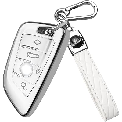 QBUC Key Fob Cover for BMW, for BMW X1 X2 X3 X4 X5 X6 Series for BMW 2 5 6 7 M5 M4 M8 330i Series, Soft TPU Full Protection Key Case with Keychain Car Accessories(Silvery)