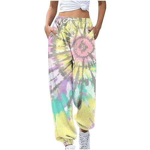 Women's Tie Dye Sweatpants High Waisted Drawstring Athletic Pants Hippie Cinch Bottom Casual Joggers Pant with Pockets
