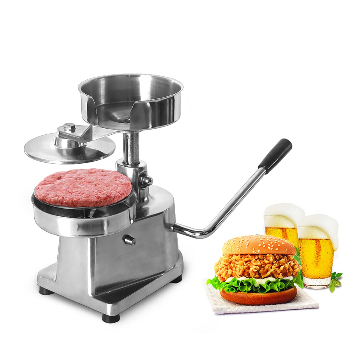 AYCDL Hamburger Patty Maker, Commercial 13mm/5 Inch Stainless Steel Large Manual Burger Forming Machine with 400pcs Burger Paper, Burger Press for Hamburgers, Patties, BBQ, Bur