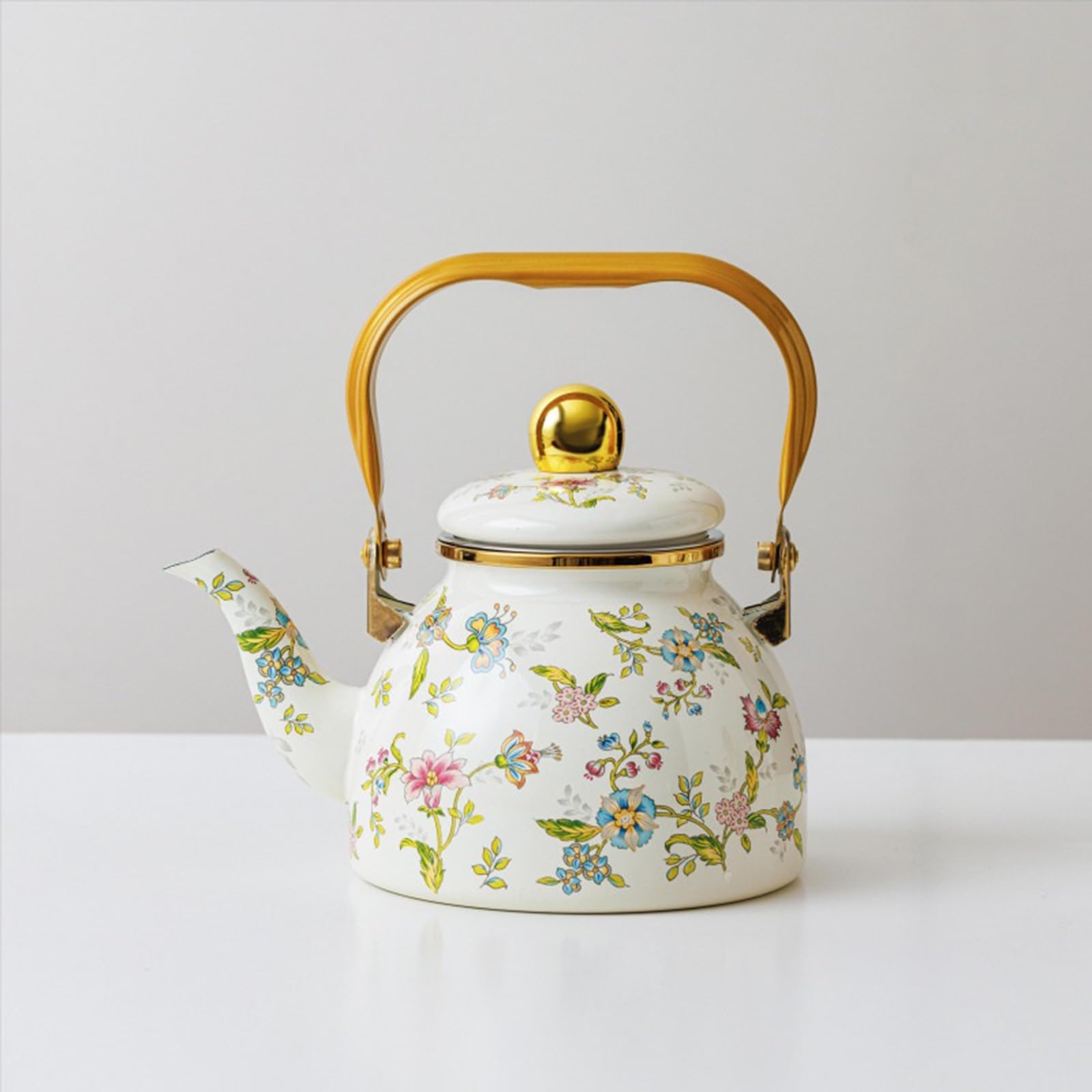 Enamel Camp Floral Pattern Kettle 1L, Durable Outdoor Water Boiler for Camping & Emergency Use