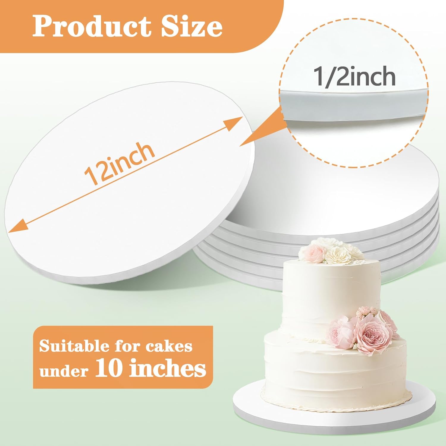 12PCS 12 Inch Round Cake Boards, Food-Grade 1/2" Thick Cake Drums, Greaseproof Cardboard Cake Rounds for Wedding Birthday Tiered Cakes & Bakery Display - Image 2