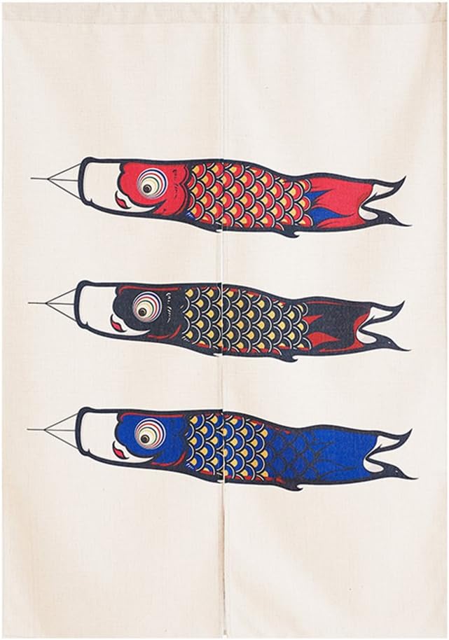 Cotton Linen Japanese Noren Doorway Entrance Curtains Koinobori Room Divider Wall Decor Bedroom Curtain Tapestry 33.5" Width x 47.2" Long 33.5"W x 47.2"L (Pack of 1) Koinobori (Not Include Rod)