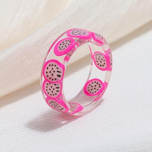 Miniatura 4 de 12 piezas de resina anillos de frutas conjunto indie anillos estéticos de verano colorido plástico transparente acrílico anillos lindo fresa kiwi
