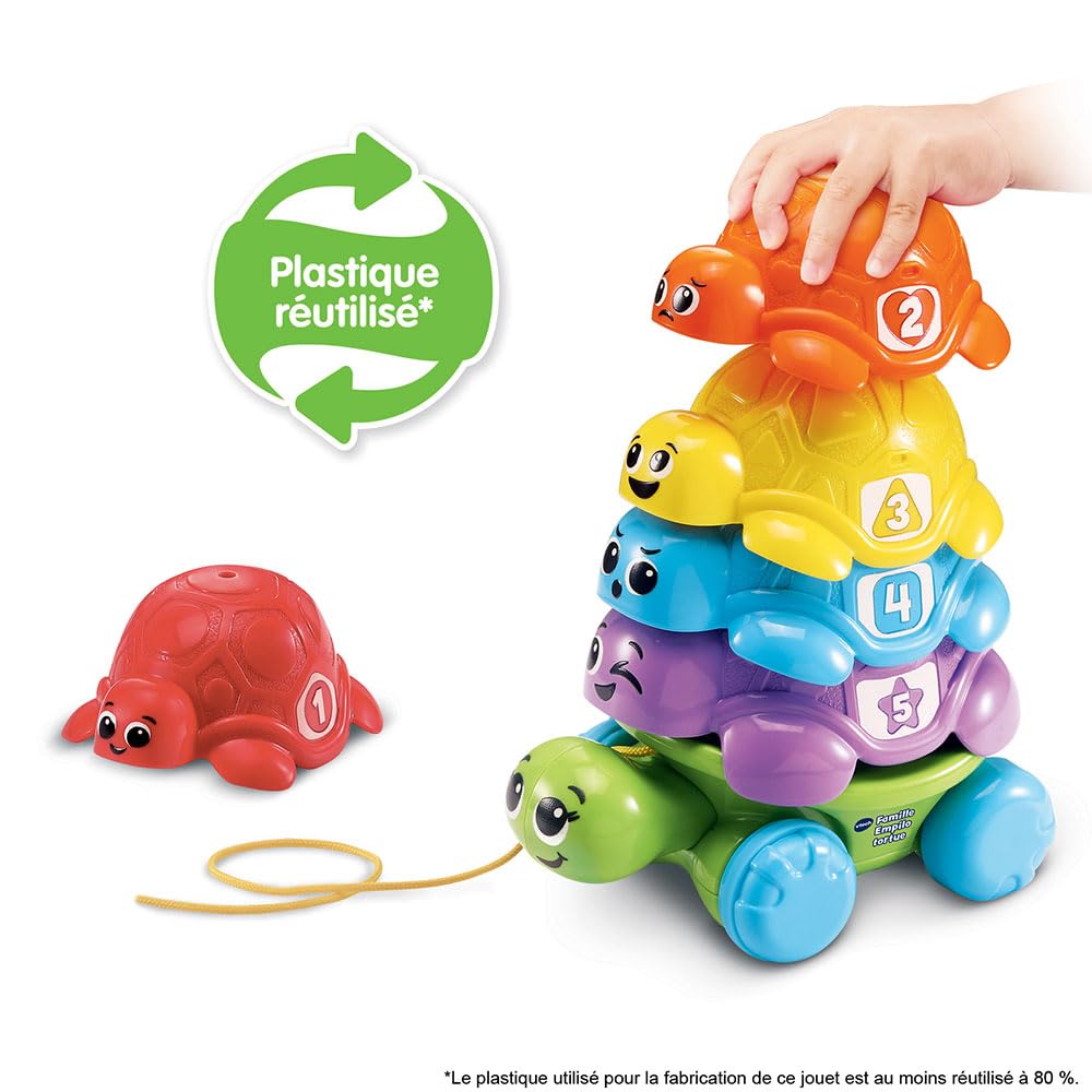 VTech - Famille Empilo Tortue, Tour à Empiler Bébé, Pyramide Maman et Bébés Tortues, Jouet à Tirer, Jeu de Motricité Fine, Cadeau Bébé Dès 1 An - Contenu en Français