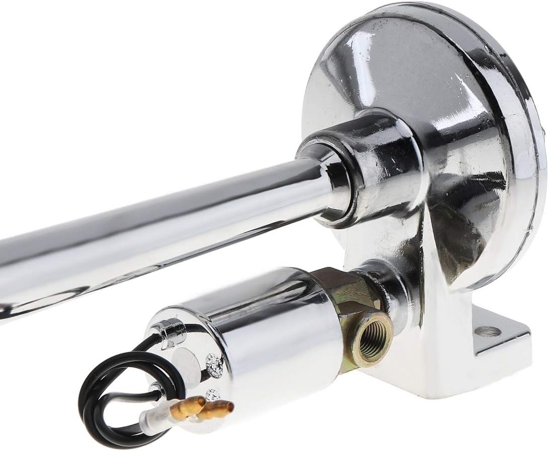 12/24V Hupe Horn 635mm Fanfare Druckluft Nebelhorn Rund mit Ventil 64cm 125dB Chrom Metal Hochwertig inkl. Montagesatz LKW Wohnwagen Boot Landtechnik Neu OVP