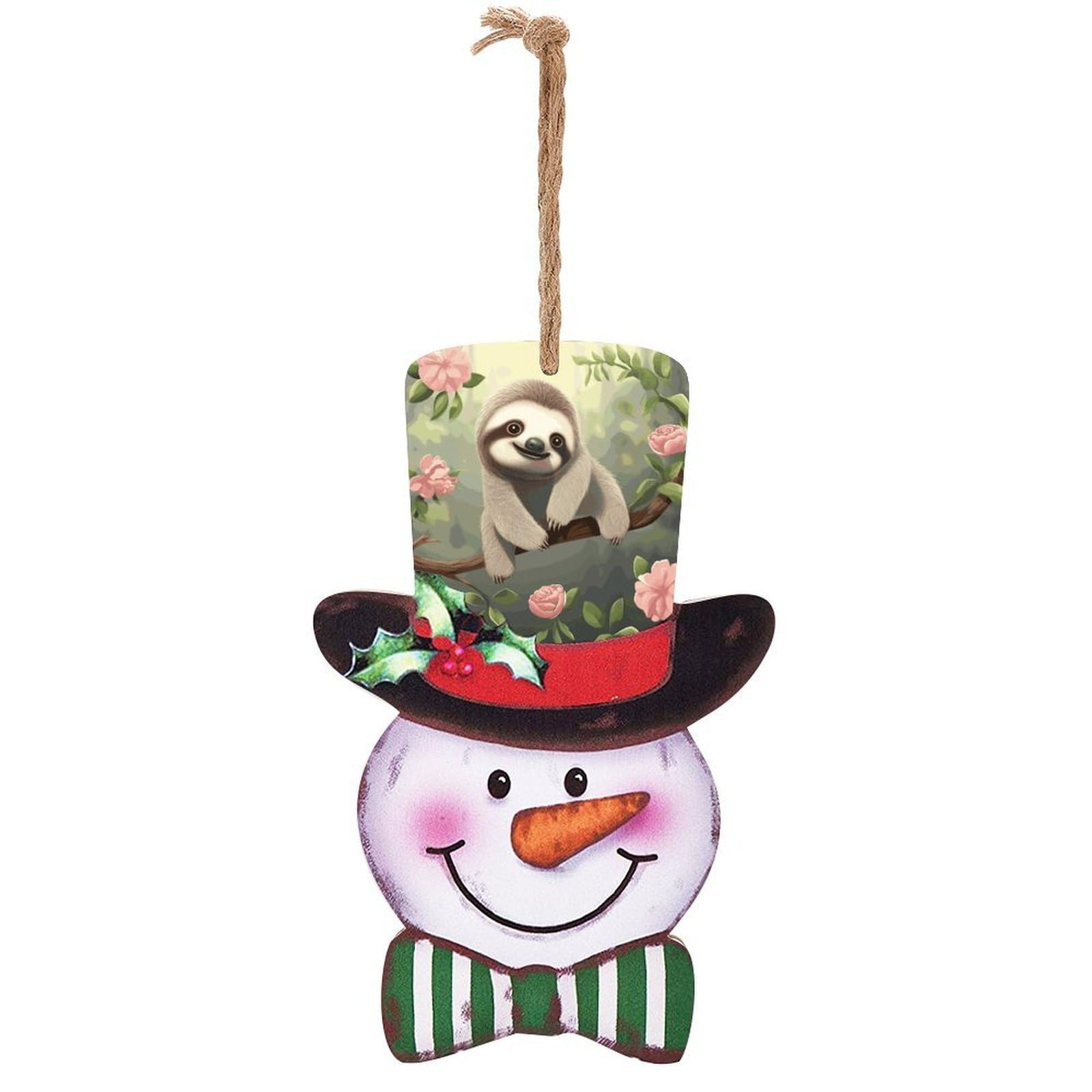 Cute Baby Sloth Snowman Decor Christmas Snowmans Hanging Decors Wooden Exquisite Holiday Decoration Sign for Home Window Wall Farmhouse Indoor Outdoo