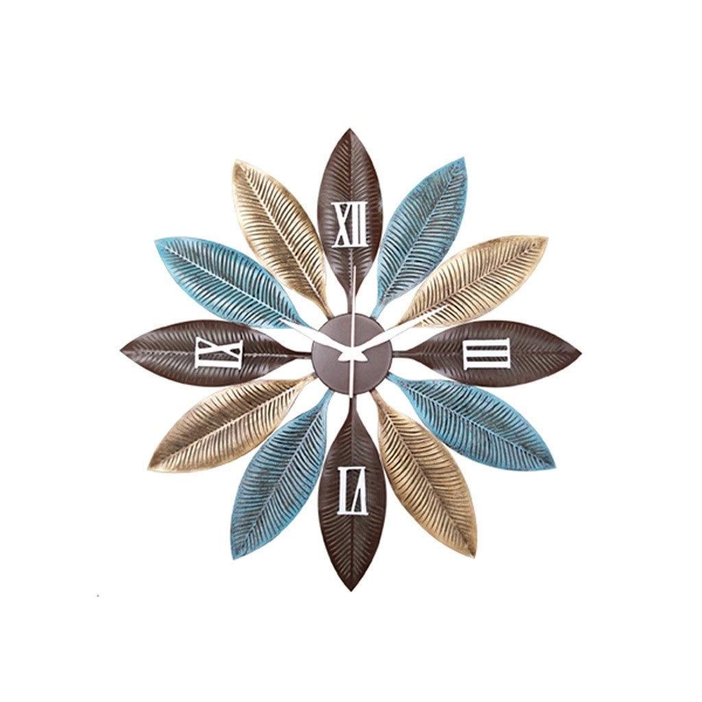 Large Wall Clock, 60cm Nordic Creative Wall Clock Metal Leaf Shape with Roman Numerals Silent Quartz Wall Clock for Home Office
