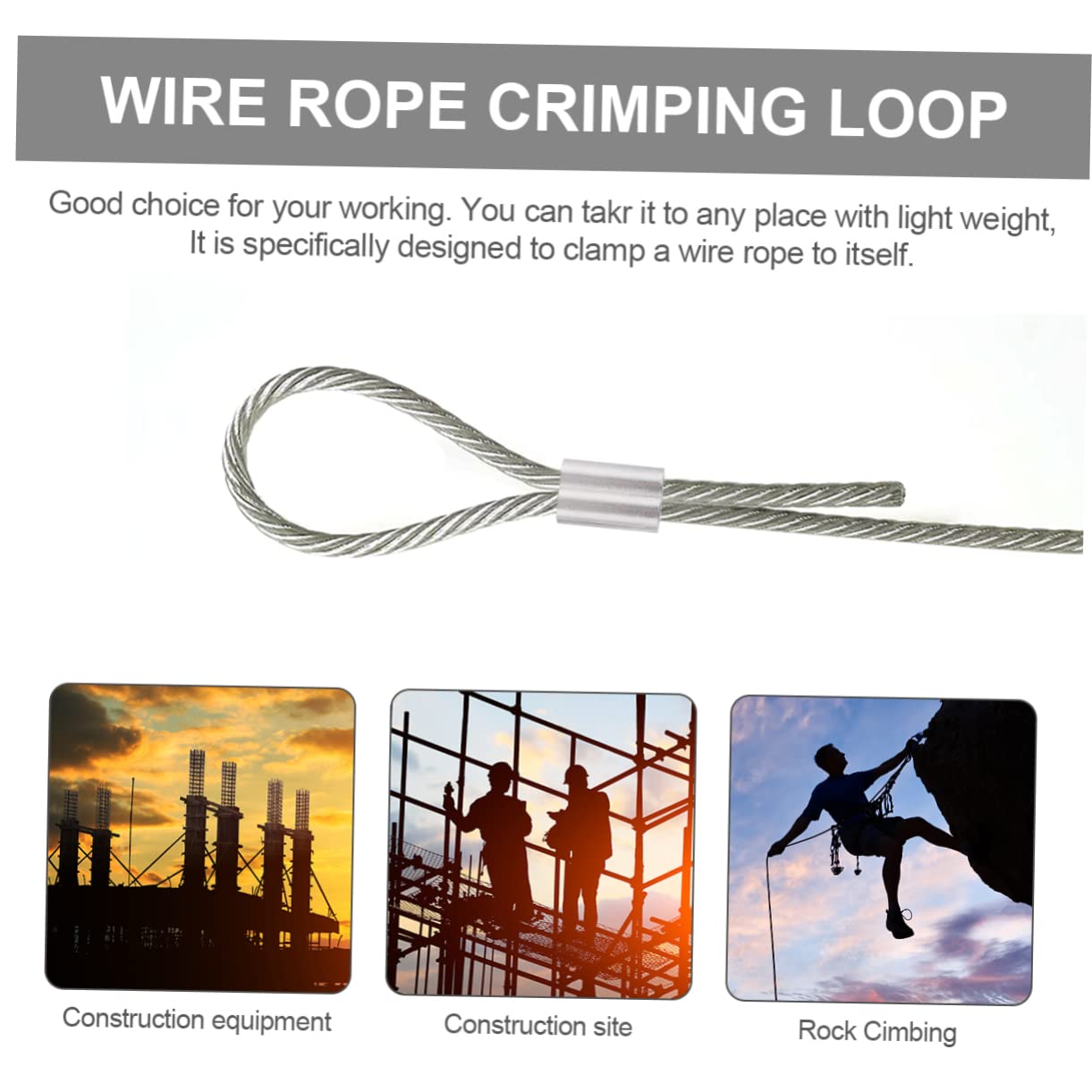 320pcs Wire Rope Aluminum Chuck Cable Gland Cable Clamps Aluminum Crimping Sleeve Wire Ferrules Steel Wire Loop Wire Rope Crimping Loop Steel Rope Stainless Steel Silver FUNOMOCYA